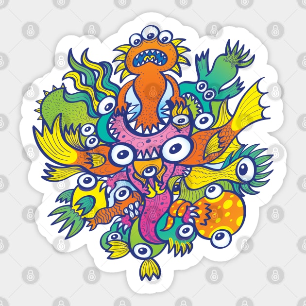 Don't let this evil hungry monster to gobble our friend Sticker by zooco
